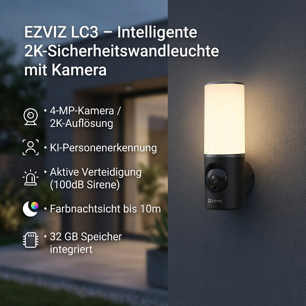 EZVIZ LC3 Intelligente LED Sicherheitswandleuchte mit integrierter 4MP Kamera: Die clevere Lösung für Sicherheit und Beleuchtung